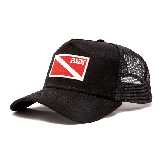 Diver Down Trucker Hat Black with Red/White Flag