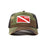 Diver Down Trucker Hat Olive Camo with Red/White Flag