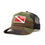 Diver Down Trucker Hat Olive Camo with Red/White Flag