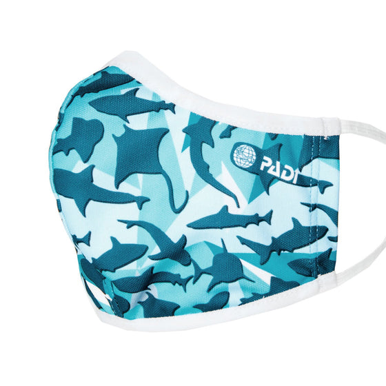 Geometric Shark Recycled Plastic Face Mask with Cloth Filter Pocket + 5 Filters