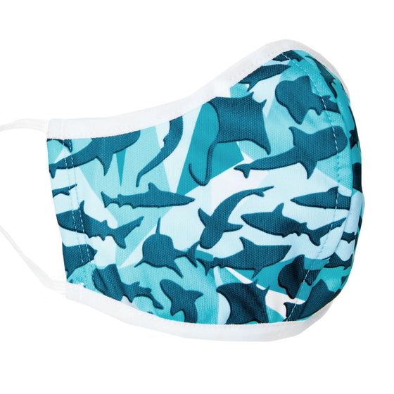 Geometric Shark Recycled Plastic Face Mask with Cloth Filter Pocket + 5 Filters