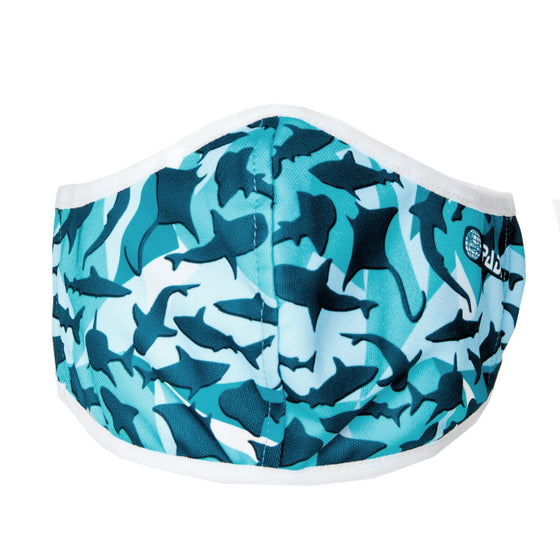 Geometric Shark Recycled Plastic Face Mask with Cloth Filter Pocket + 5 Filters