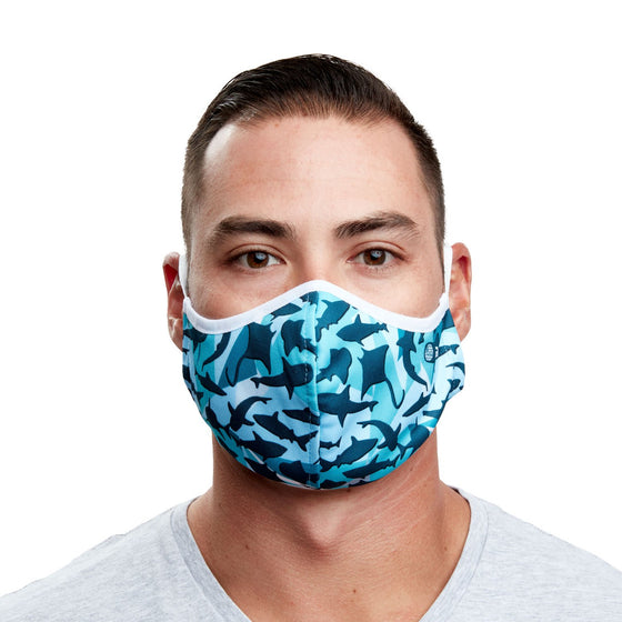 Geometric Shark Recycled Plastic Face Mask with Cloth Filter Pocket + 5 Filters