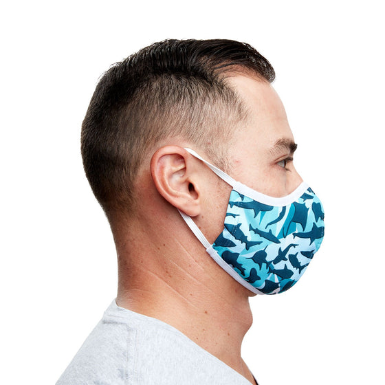 Geometric Shark Recycled Plastic Face Mask with Cloth Filter Pocket + 5 Filters