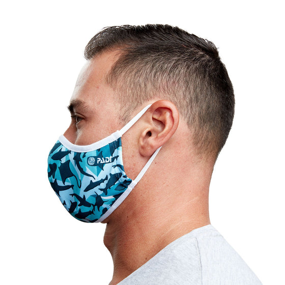 Geometric Shark Recycled Plastic Face Mask with Cloth Filter Pocket + 5 Filters